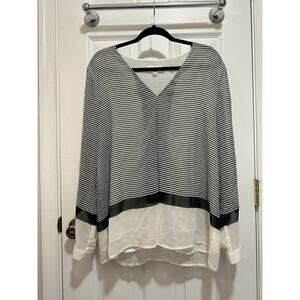 Calvin Klein Black & White Striped Blouse - Size XL